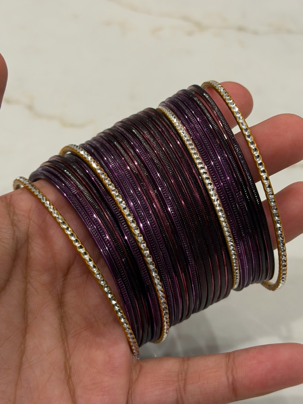 Purple Glitter Indian Bangle Set | 26 Piece Stack Size 2.4 Desi Wedding Jewelry